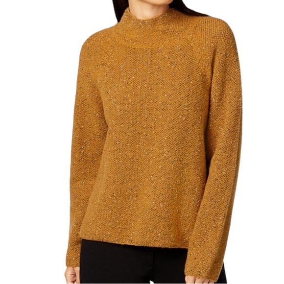 Eileen Fisher Boxy Long Sleeve Golden Yellow Funnel Neckline Sweater Size M - Picture 2 of 9